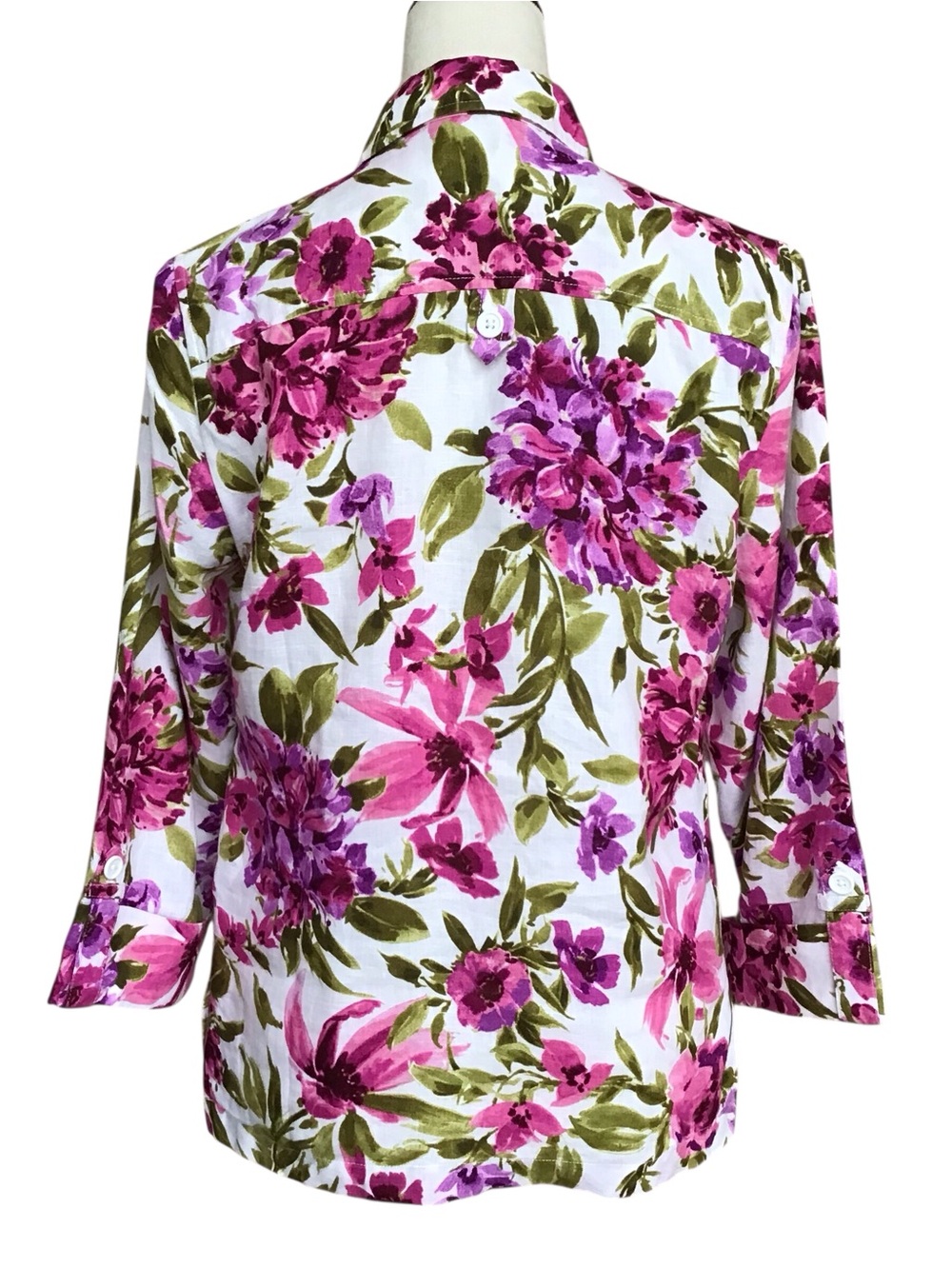 Jones New York White Linen Blouse with Pink & Green Floral Print - Picture 4 of 6